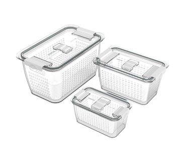 Kit com 3 Potes Organizadores de Geladeira Conserve It com Cesto Branco Invicta